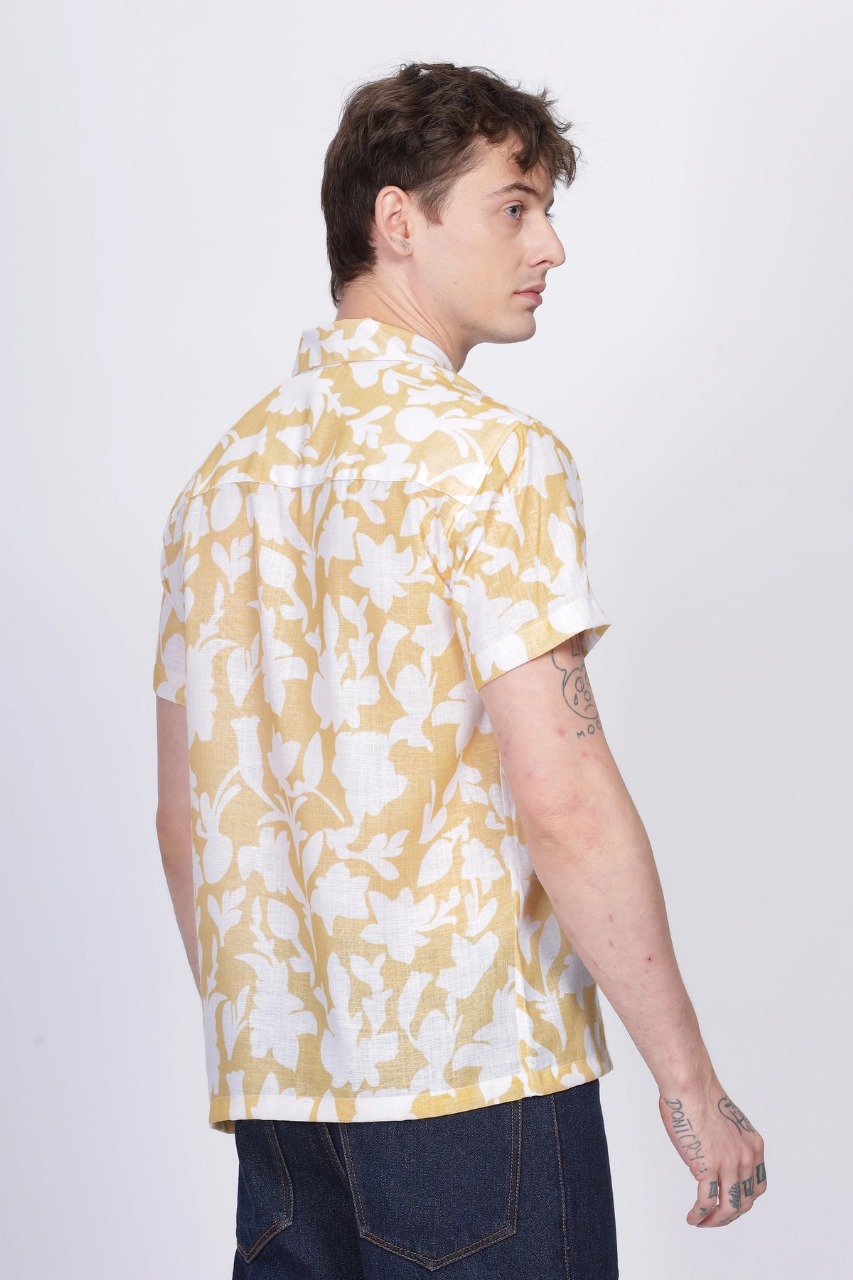 Men’s Yellow & White Floral Casual Shirt | Short-sleeve shirt